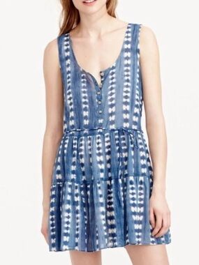 J.Crew Shibori Indigo Dye Henley mini dress L